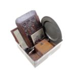 Box with antique pewter dish, oak panel, 2 wall decorations from Arnhem