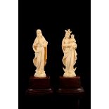 2 richly carved ivory sculptures of Madonna