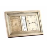 Art Deco French metal table clock with barometer and thermometer