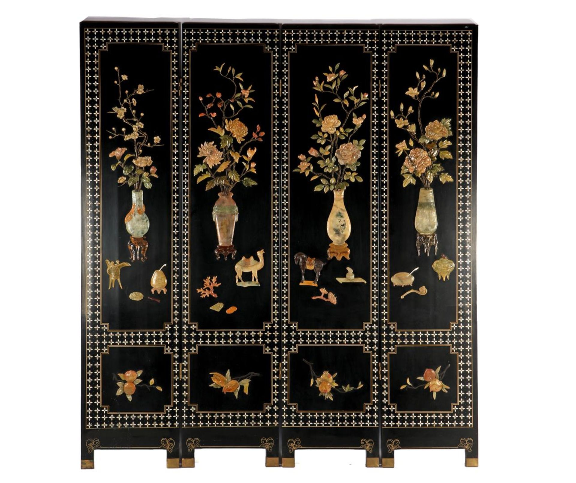 4-part Oriental folding screen