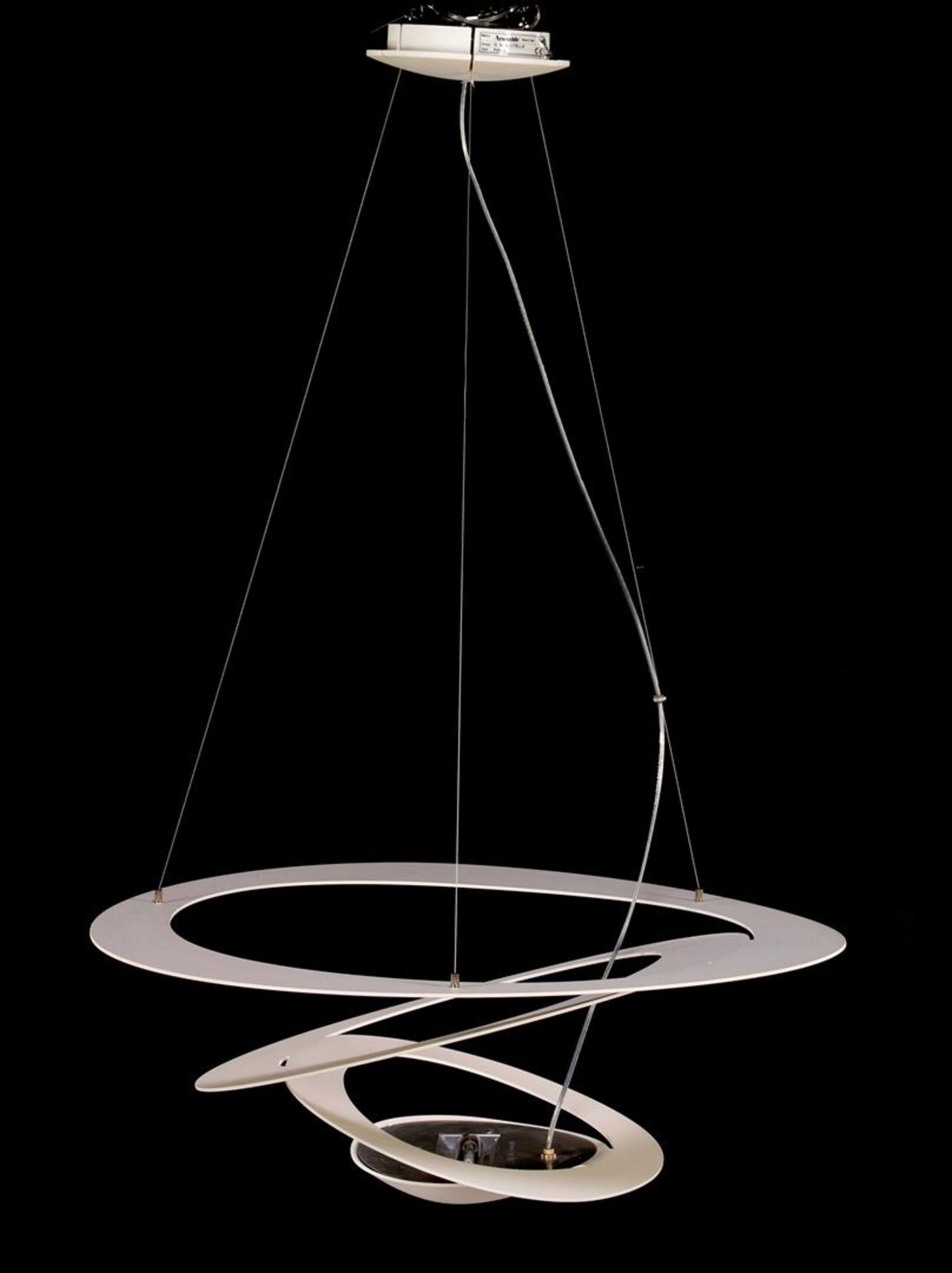 Artemide aluminum white lacquered spiral pendant lamp - Image 3 of 3