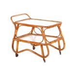 Mobile rattan serving trolley with 2 glass plates