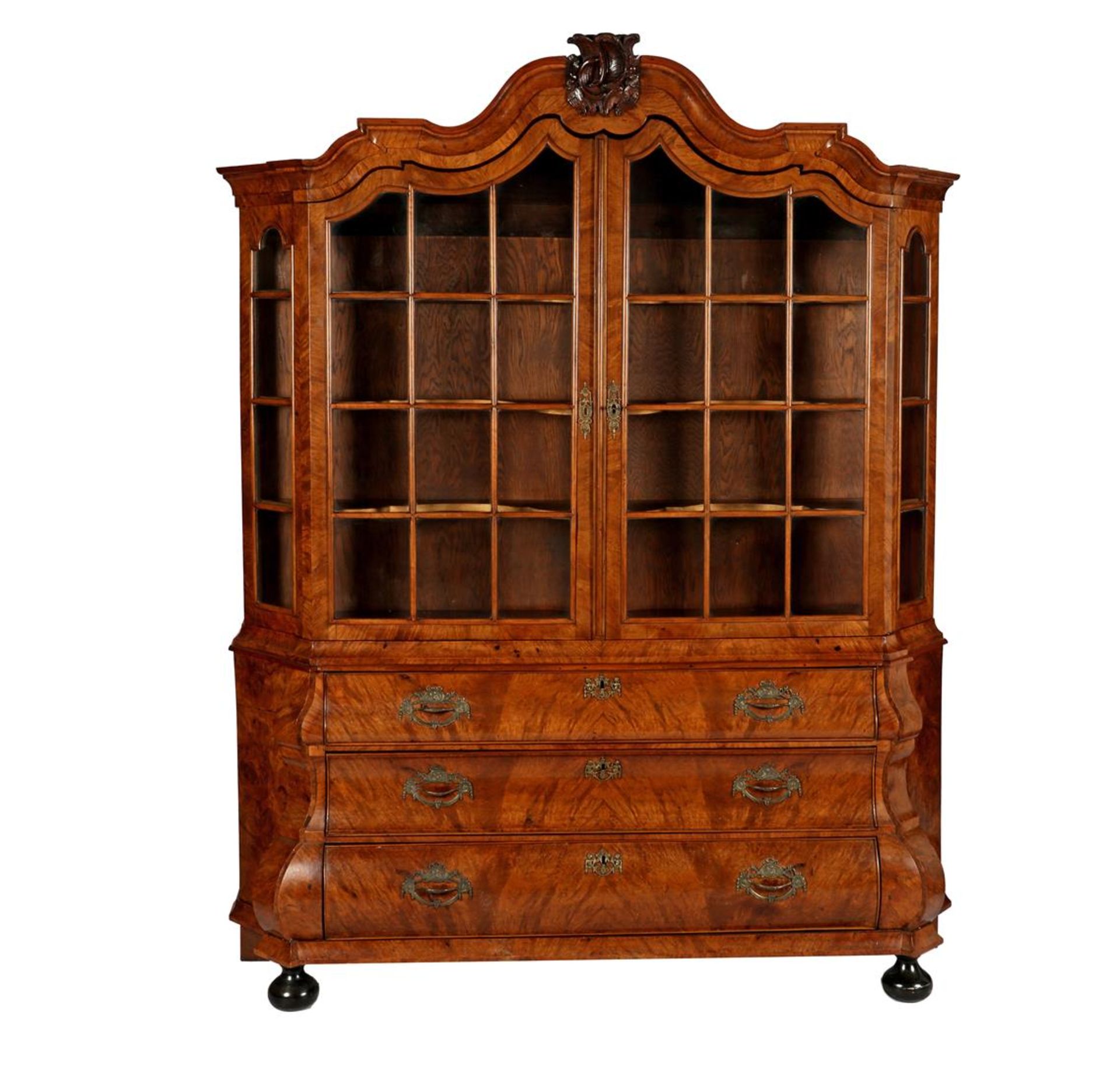 Dutch porcelain cabinet, walnut with burr walnut