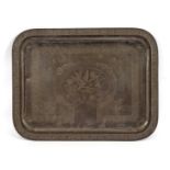 Pewter tray with bird on branch decoration