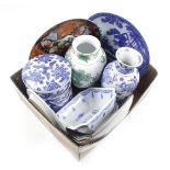 Box with Asian porcelain dishes, vases, stackable trays and bowls, 20th century