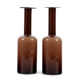 2 brown / white glass bottles