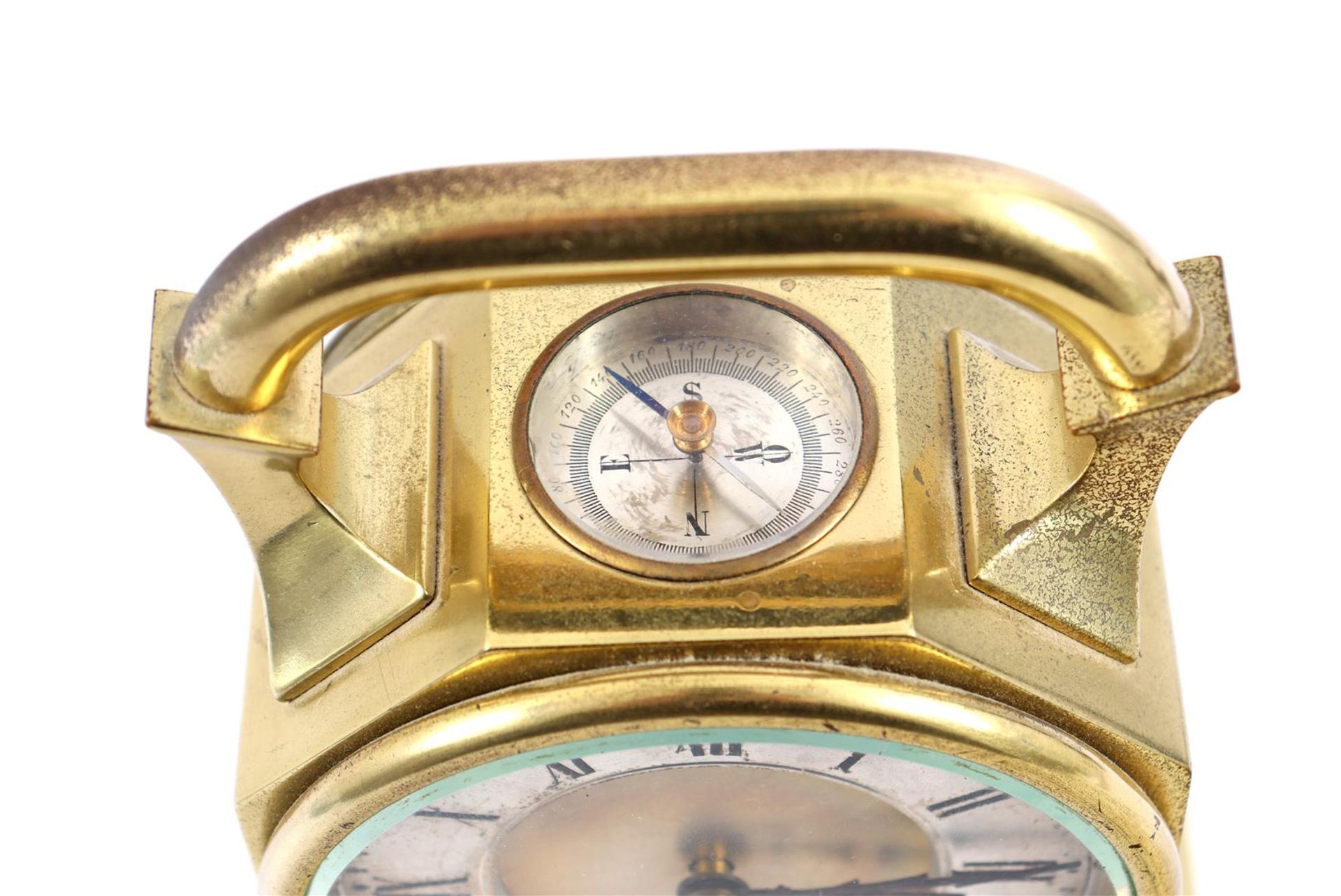Heavy 1960s table clock in brass case with compass - Bild 2 aus 2