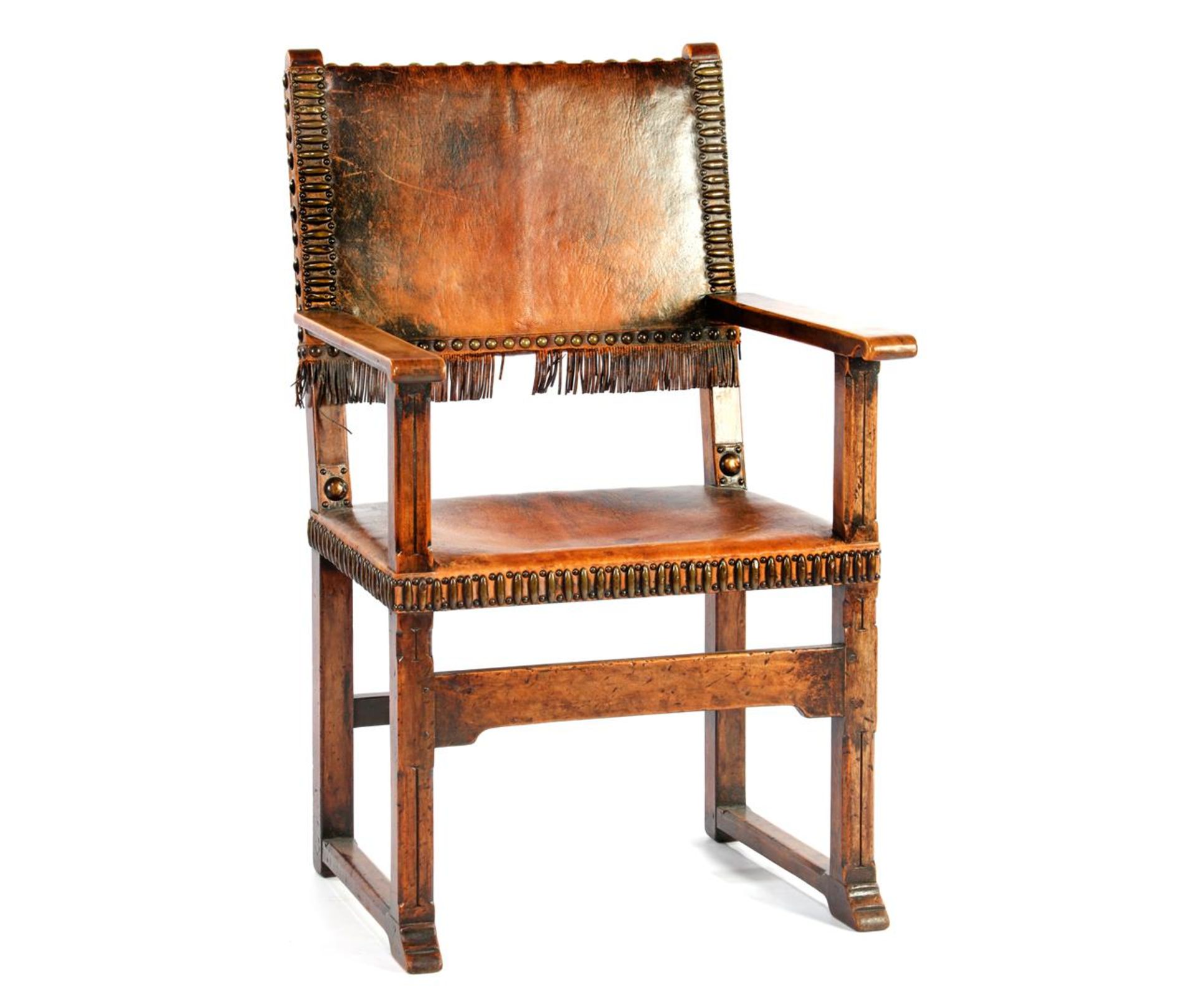 Antique walnut armchair with leather back