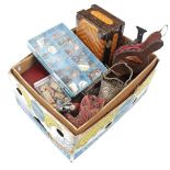 Box with wicker basket set, plate wine bottle holders