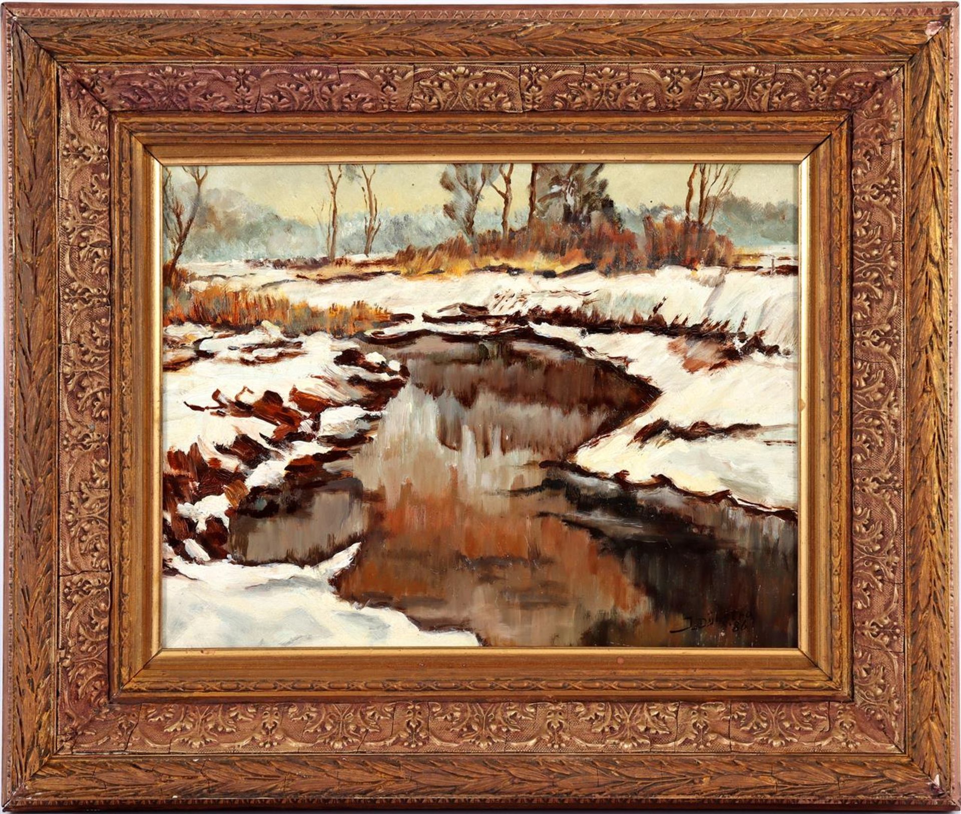 Signed J Dijkstra, Beek through a winter landscape