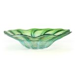 Green colored corrugated glass bowl