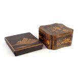 Chinese lacquer box with decoration in gold leaf