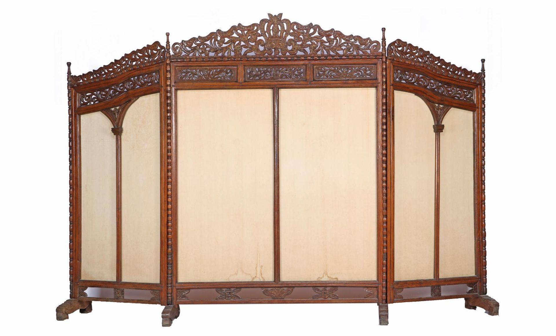 Oriental wooden 3-part folding screen