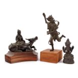 3 bronze objects b.u. figure and water buffalo on pedestal