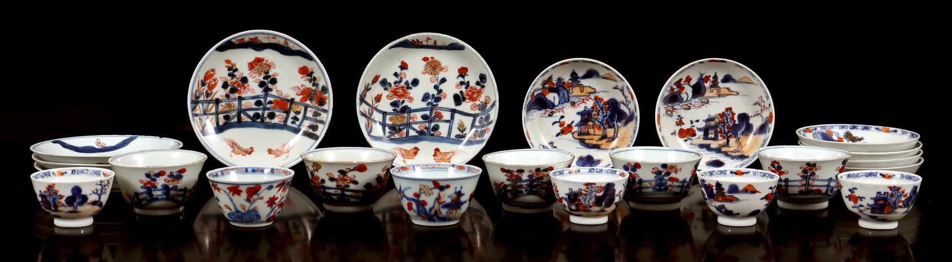 11 + 11 Chinese porcelain cups and saucers with Imari decoration