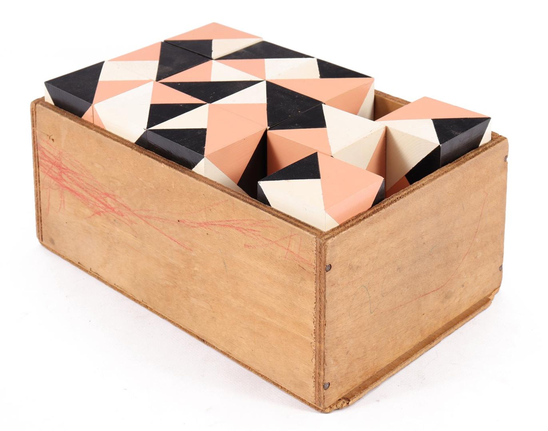 24 wooden blocks in the style of Escher