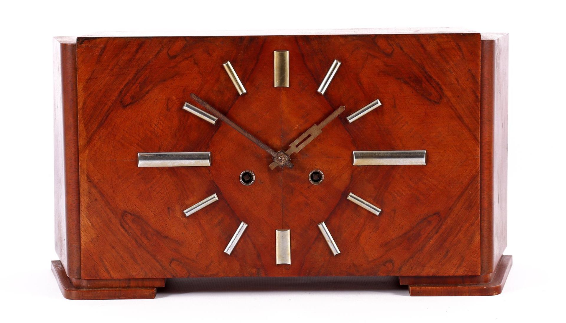 Art Deco mantel clock in walnut veneer case