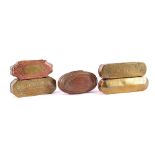 5 copper tobacco boxes with engraved decor