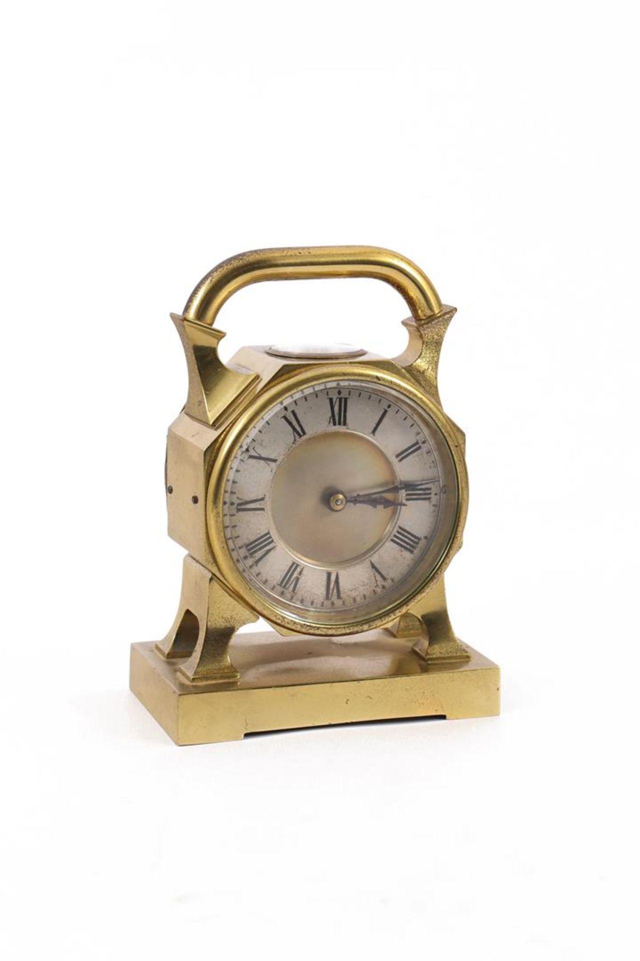 Heavy 1960s table clock in brass case with compass