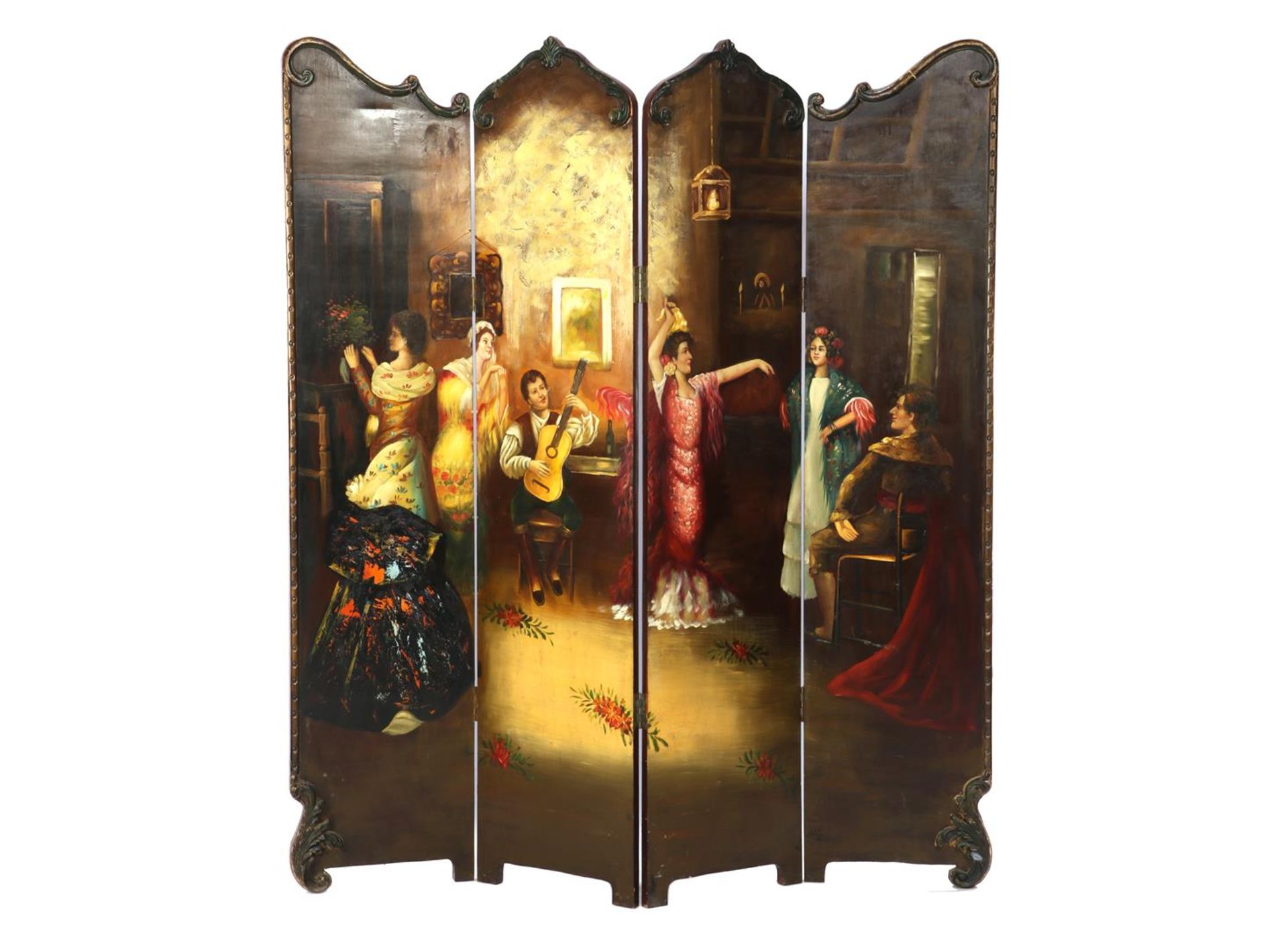 Wooden 4-fold folding screen