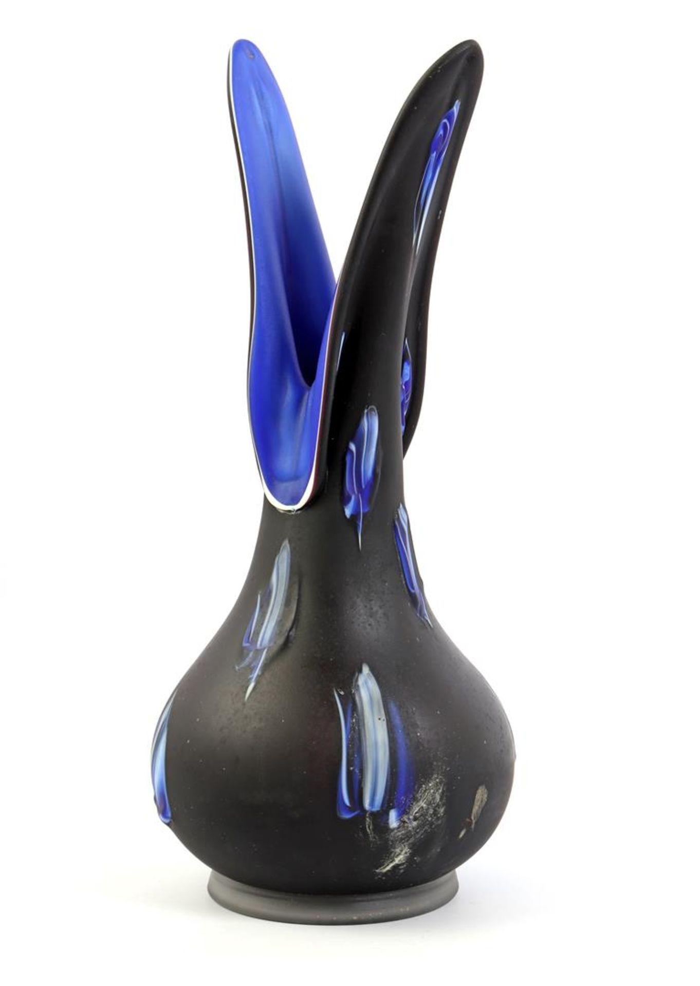 Marked underside Goldan Talast, decorative glass vase, black / blue / white 43 cm high