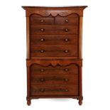 2-part English chest of drawers, mahogany veneer with columns