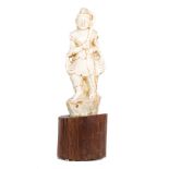 Very nice natural stone statue on wooden base, 19th century, Vasundhara, Burmese, approx. 126 cm hig