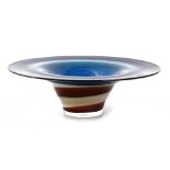 Kostun Czech Republic, round glass bowl, various shades of blue, green and brown, dated 2003, 11 cm
