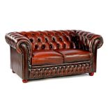 Brown leather Chesterfield 2-seater sofa