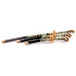 3 repro Samurai swords with richly decorated handles