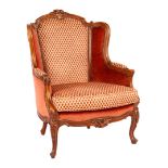 Walnut bergere with stitching and pink upholstery