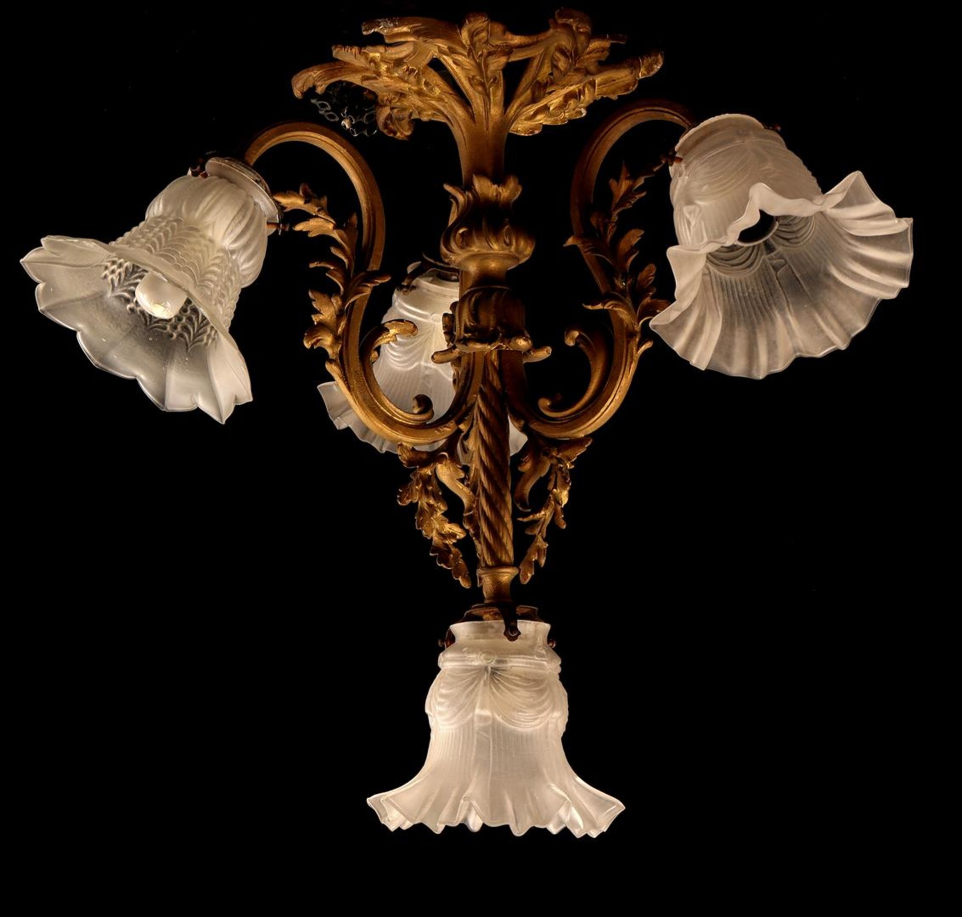 Classic gold-colored iron 4-light ceiling lamp with floral decor