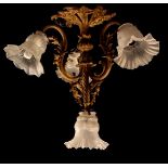 Classic gold-colored iron 4-light ceiling lamp with floral decor