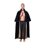 Black velvet cape with sand colored lining