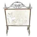 Antique copper fireplace screen with mirror decoration