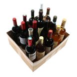 Box with 16 bottles of wine including red and white from France, Italy and Germany