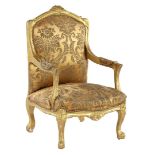 Classic armchair for a child, gold-colored frame