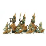 7 various bronze statues of orchestra and dancer, Asia 20th century, largest 19.5 cm high