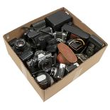 Box with cameras including Kodak, Canon and Olympus