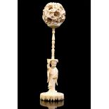 Carved ivory 3D ball on a standard so-called Devils work, China ca.1900, 20 cm high, 66 grams. With