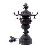 Chinese beautifully crafted bronze 2-part incense lamp with figures of dragon, lions, birds, fish an