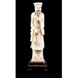 Carved ivory statue of a man with a beard, China approx. 1890, 21 cm high, 198 grams. With certifica
