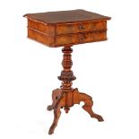 19th century walnut veneer craft table on column leg