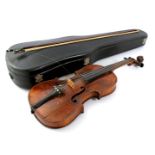 Violin with bow in case marked Sebastian Klozz