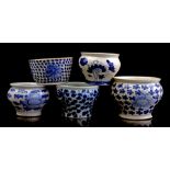 5 various Oriental flower pots with blue decoration, China 20th century, approx. 14 cm high (various