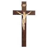 Ivory corpus of Christ on a rosewood cross, Europe approx. 1850, 38 cm high, 118.5 cm wide, 4 cm dee