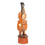 Unclearly signed, earthenware sculpture of figure in cello 43 cm high
