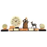 3-piece Art Deco clock set consisting of a mantel clock
