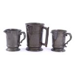 3 English pewter mugs with monogram on the front, maximum 16 cm