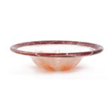 WMF Germany, round glass bowl, clear, with orange and brown colors 9 cm high, 38 cm diameter